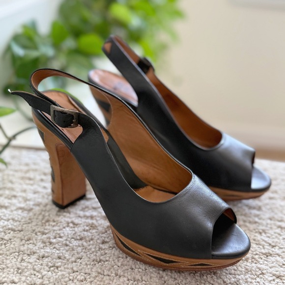 John Fluevog BUNFORD MIRACLE PLATFORM Leather STAINED GLASS Slingback Heels 8.5